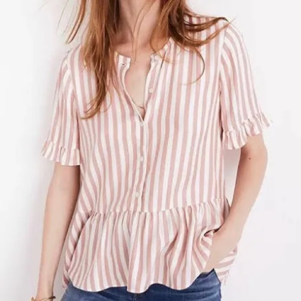 Madewell Stripe Peplum Top EUC